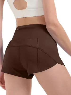 Aurefin Women's High Waisted Running Shorts with Liner,Quick Dry Athletic Gym Track Shorts with Zipper Pocket 2.5''