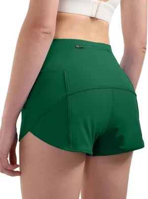 Aurefin Women's High Waisted Running Shorts with Liner,Quick Dry Athletic Gym Track Shorts with Zipper Pocket 2.5''