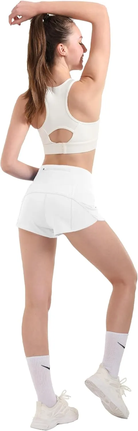 Aurefin Women's High Waisted Running Shorts with Liner,Quick Dry Athletic Gym Track Shorts with Zipper Pocket 2.5''