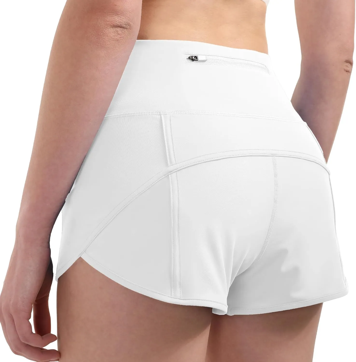 Aurefin Women's High Waisted Running Shorts with Liner,Quick Dry Athletic Gym Track Shorts with Zipper Pocket 2.5''