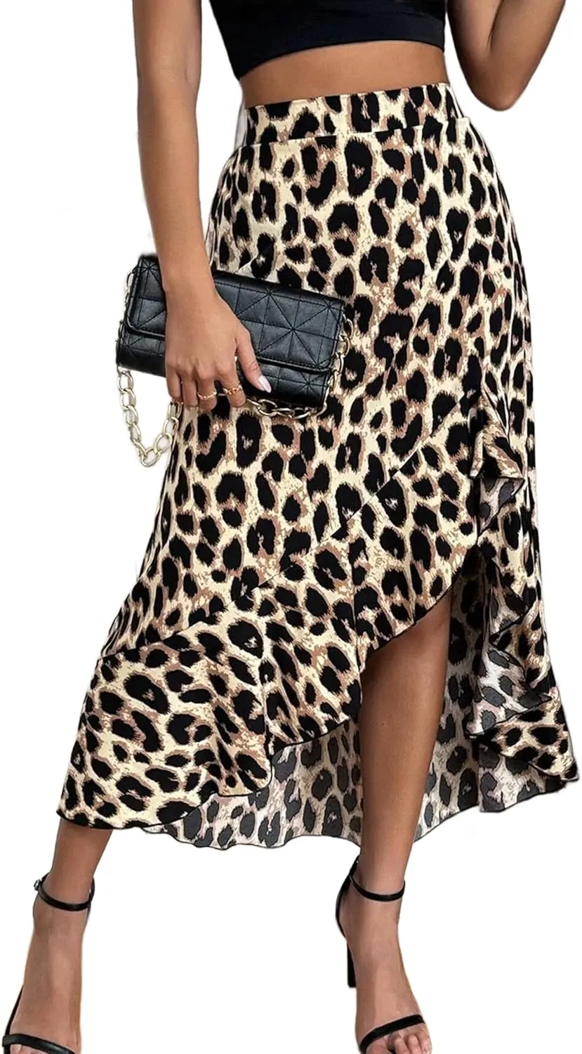Avanova Women's Slit Split Ruffle Long Skirts High Waisted Summer Flowy Maxi Skirts