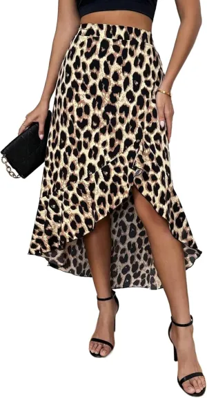 Avanova Women's Slit Split Ruffle Long Skirts High Waisted Summer Flowy Maxi Skirts