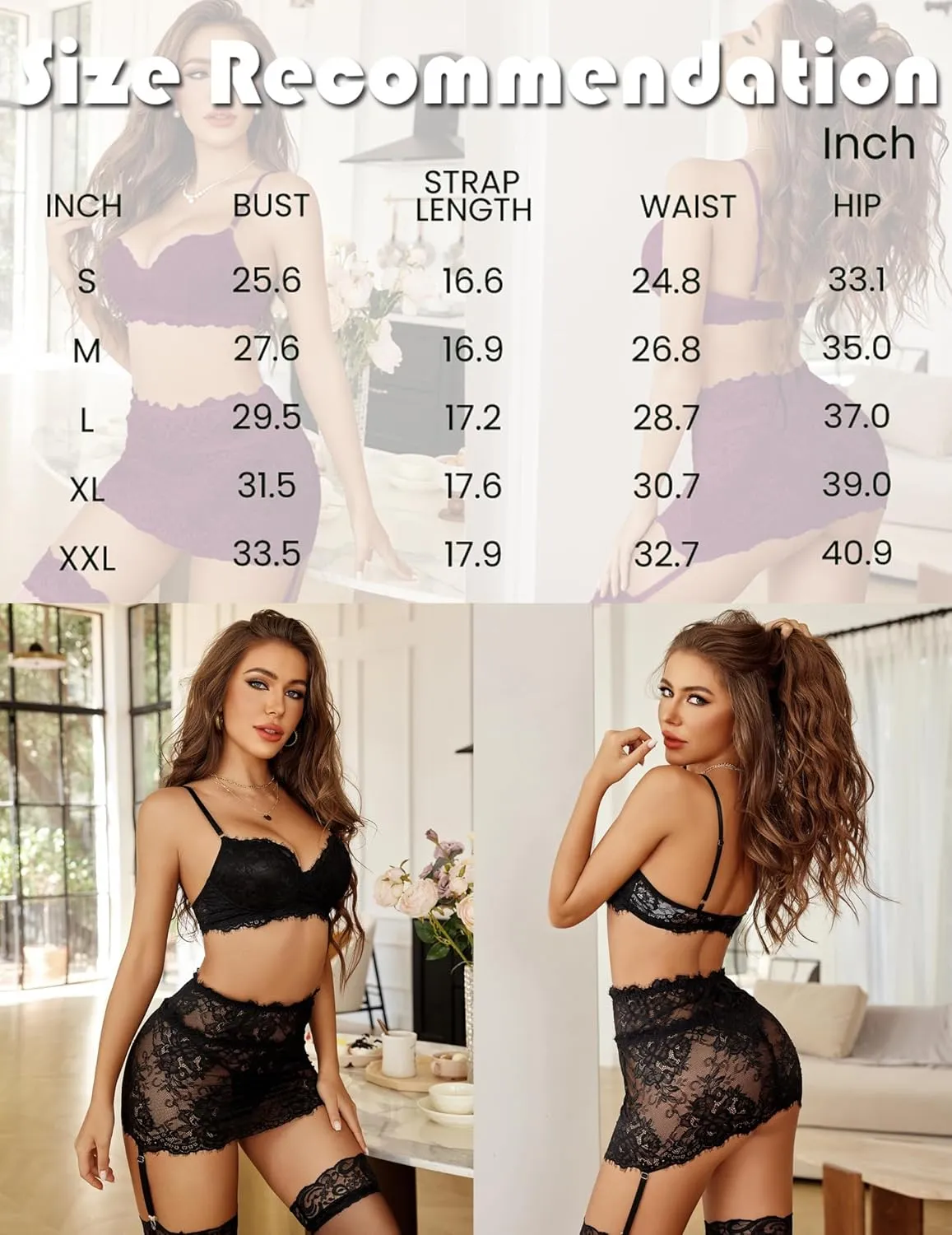 Avidlove Lingerie for Women Naughty 3 Piece Lace Garter Belt Bra And Panty Lingerie Set