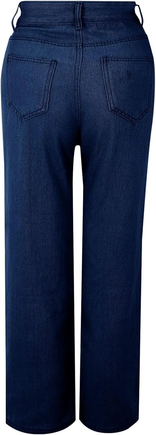 Baggy Jeans for Women High Waisted Wide Leg Y2k Pants Stretchy Plus Size Casual Sweatpants Jean with Pockets
