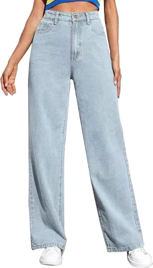 Baggy Jeans for Women High Waisted Wide Leg Y2k Pants Stretchy Plus Size Casual Sweatpants Jean with Pockets