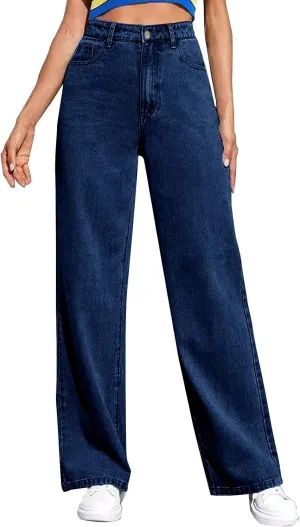 Baggy Jeans for Women High Waisted Wide Leg Y2k Pants Stretchy Plus Size Casual Sweatpants Jean with Pockets