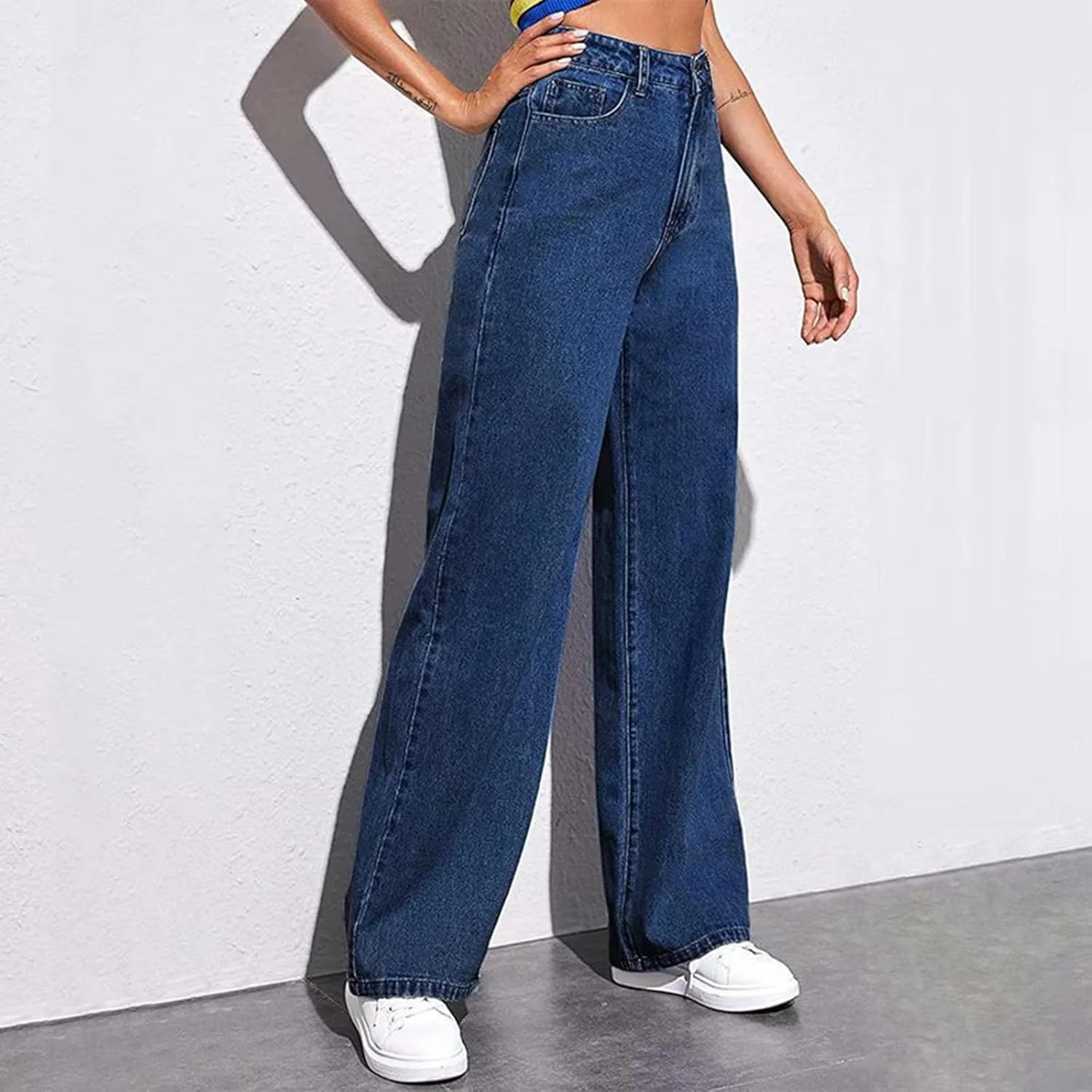 Baggy Jeans for Women High Waisted Wide Leg Y2k Pants Stretchy Plus Size Casual Sweatpants Jean with Pockets