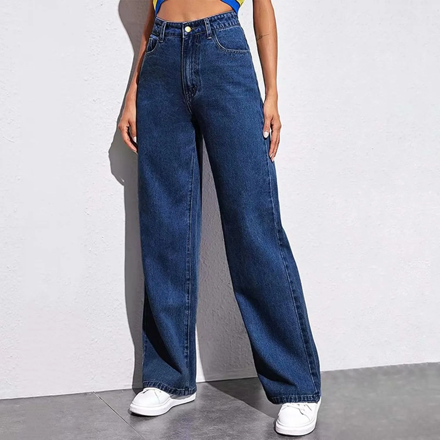 Baggy Jeans for Women High Waisted Wide Leg Y2k Pants Stretchy Plus Size Casual Sweatpants Jean with Pockets