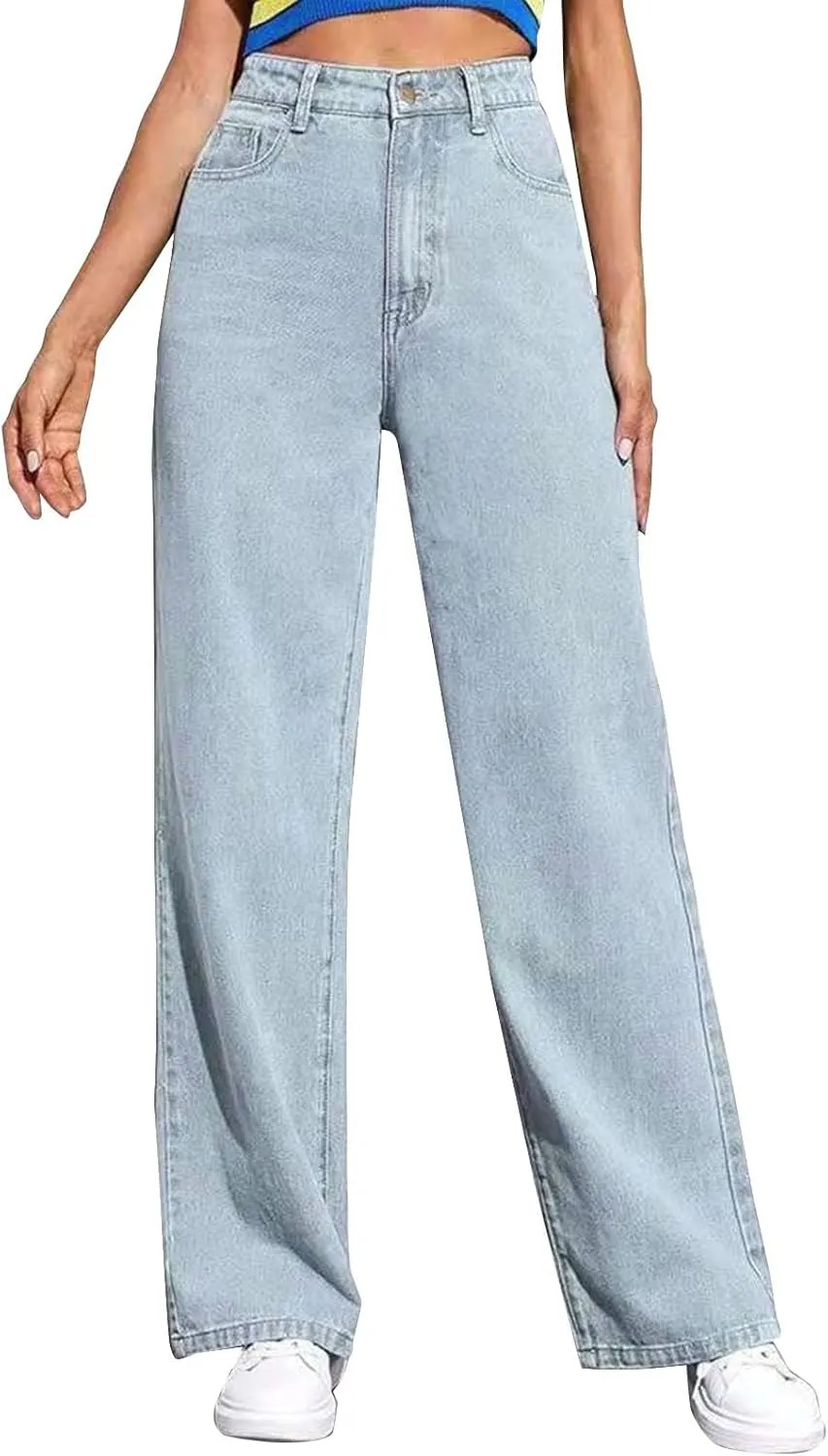 Baggy Jeans for Women High Waisted Wide Leg Y2k Pants Stretchy Plus Size Casual Sweatpants Jean with Pockets