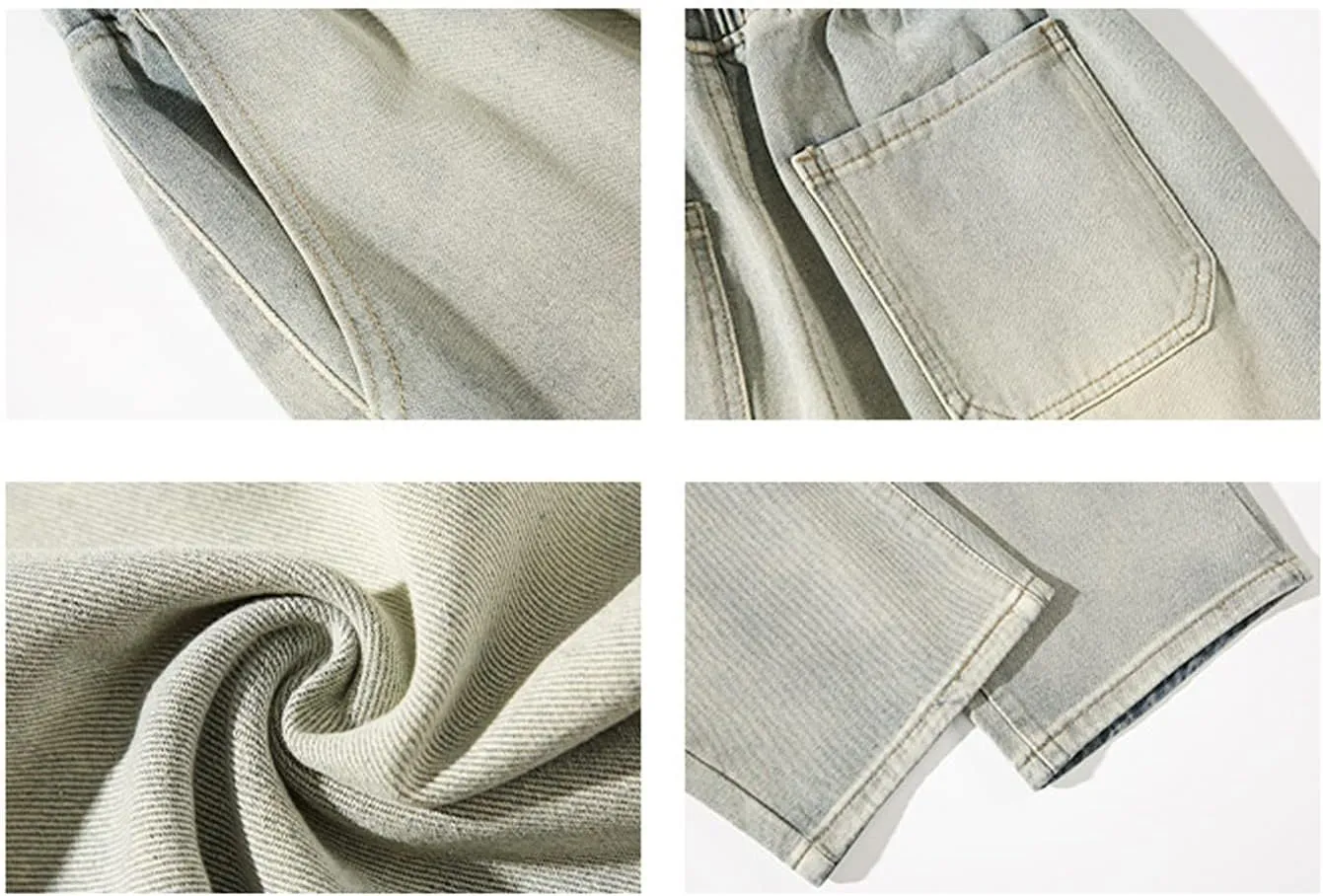 Baggy Straight Leg Jeans Men Baggy Drawstring Denim Pants Summer Casual Wide Leg Jeans Hip Hop High Street Trousers