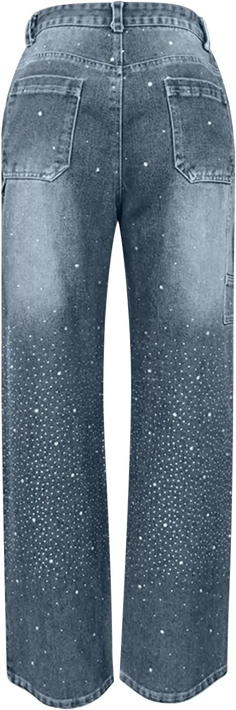 Barrel Jeans for Women Mid Rise Jeans Wide Leg Loose Fit Y2K Boyfriend Baggy Pants Cropped Denim Pants with Pockets