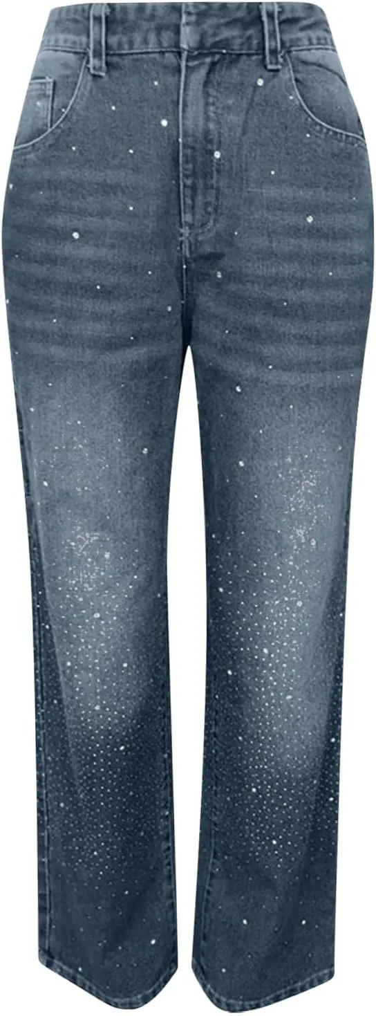 Barrel Jeans for Women Mid Rise Jeans Wide Leg Loose Fit Y2K Boyfriend Baggy Pants Cropped Denim Pants with Pockets