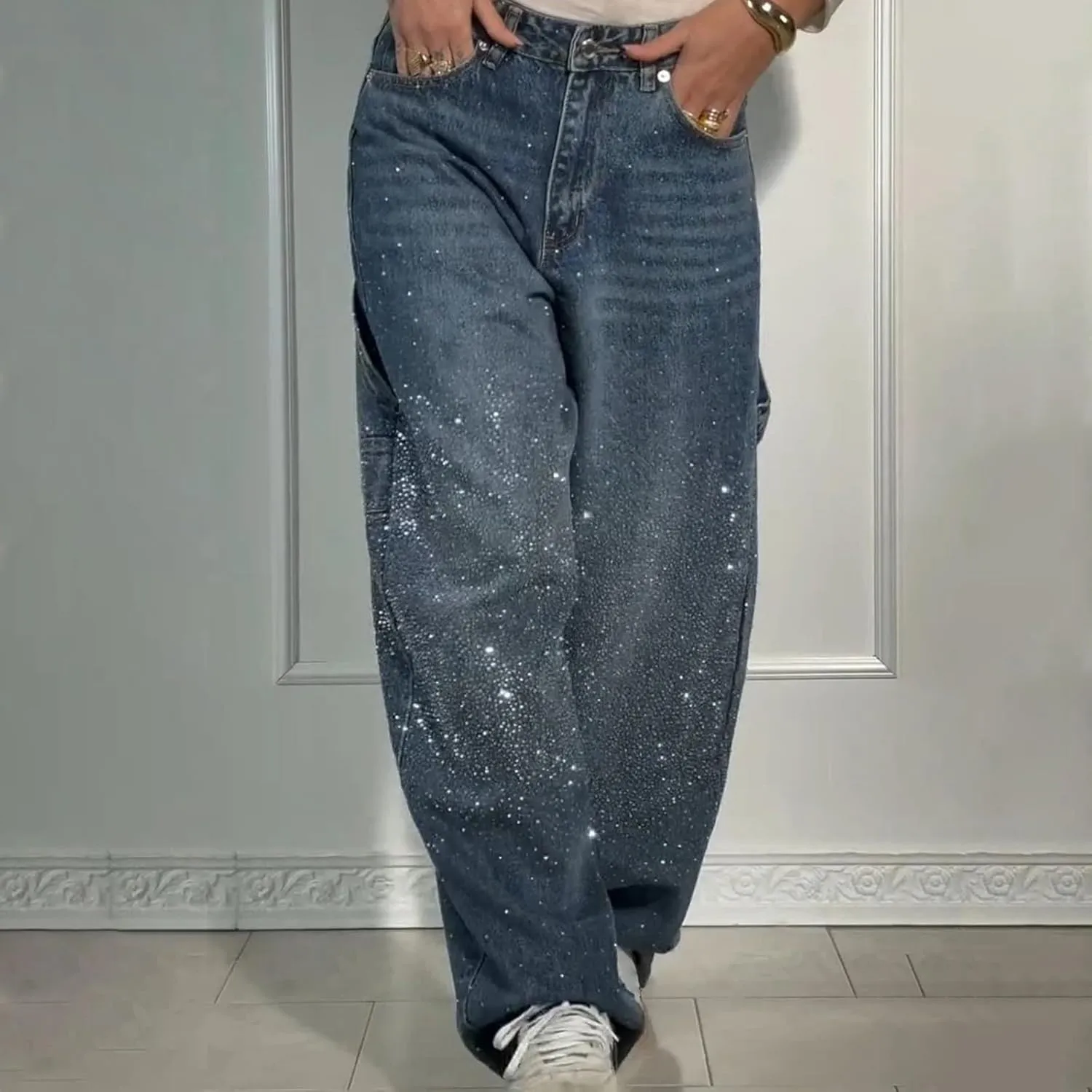 Barrel Jeans for Women Mid Rise Jeans Wide Leg Loose Fit Y2K Boyfriend Baggy Pants Cropped Denim Pants with Pockets