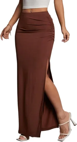Beach Causal Women's Skirt Solid Ruched Slit Skirt
