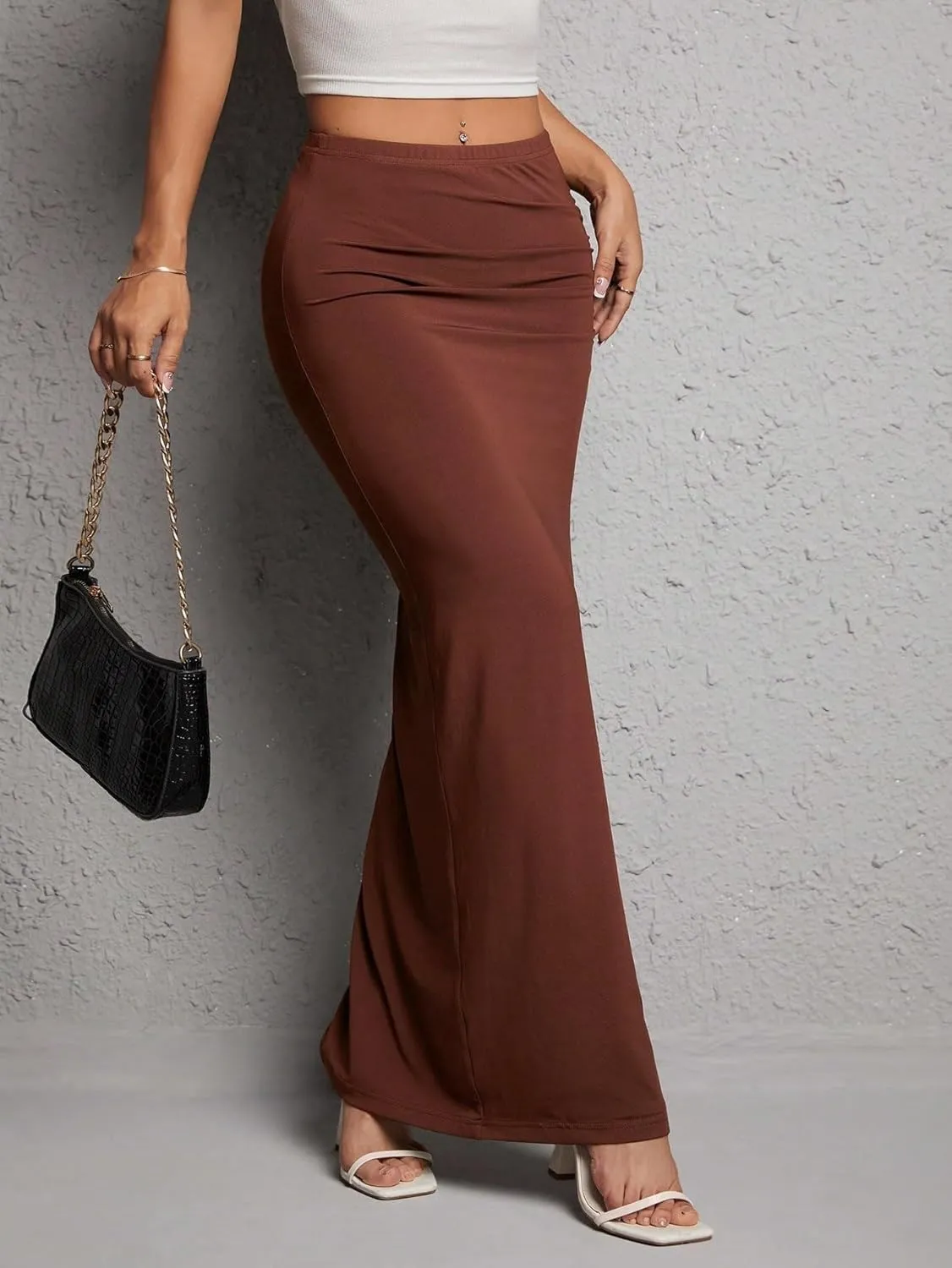 Beach Causal Women's Skirt Solid Ruched Slit Skirt