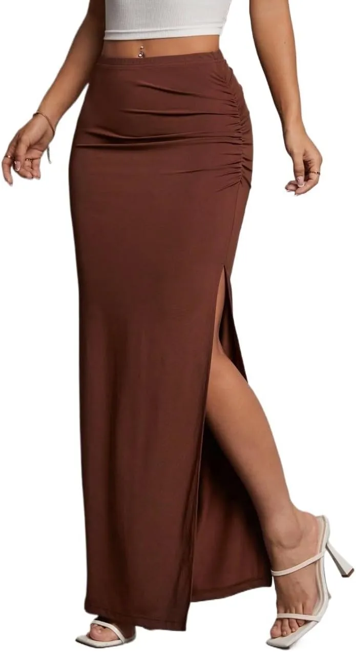 Beach Causal Women's Skirt Solid Ruched Slit Skirt