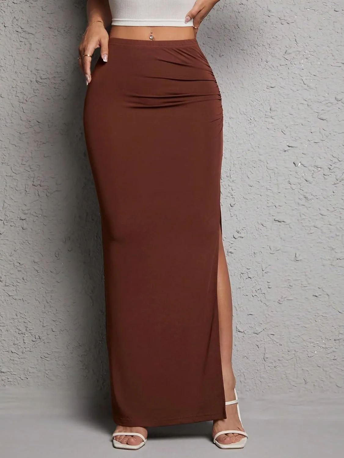 Beach Causal Women's Skirt Solid Ruched Slit Skirt