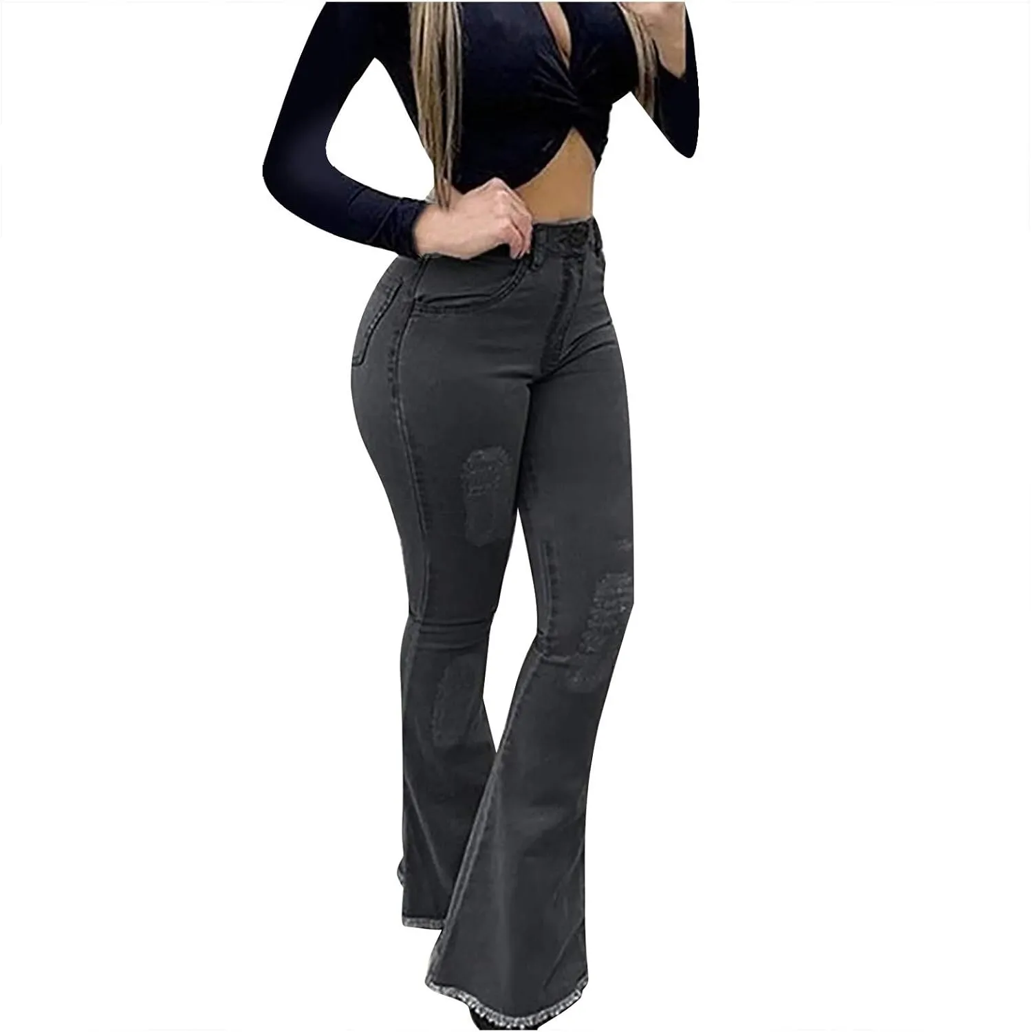 Bell Bottom Jeans for Wome High Rise Flare Jean Pants Retro Wide Leg Jeans Plus Size Denim Bootcut Pants