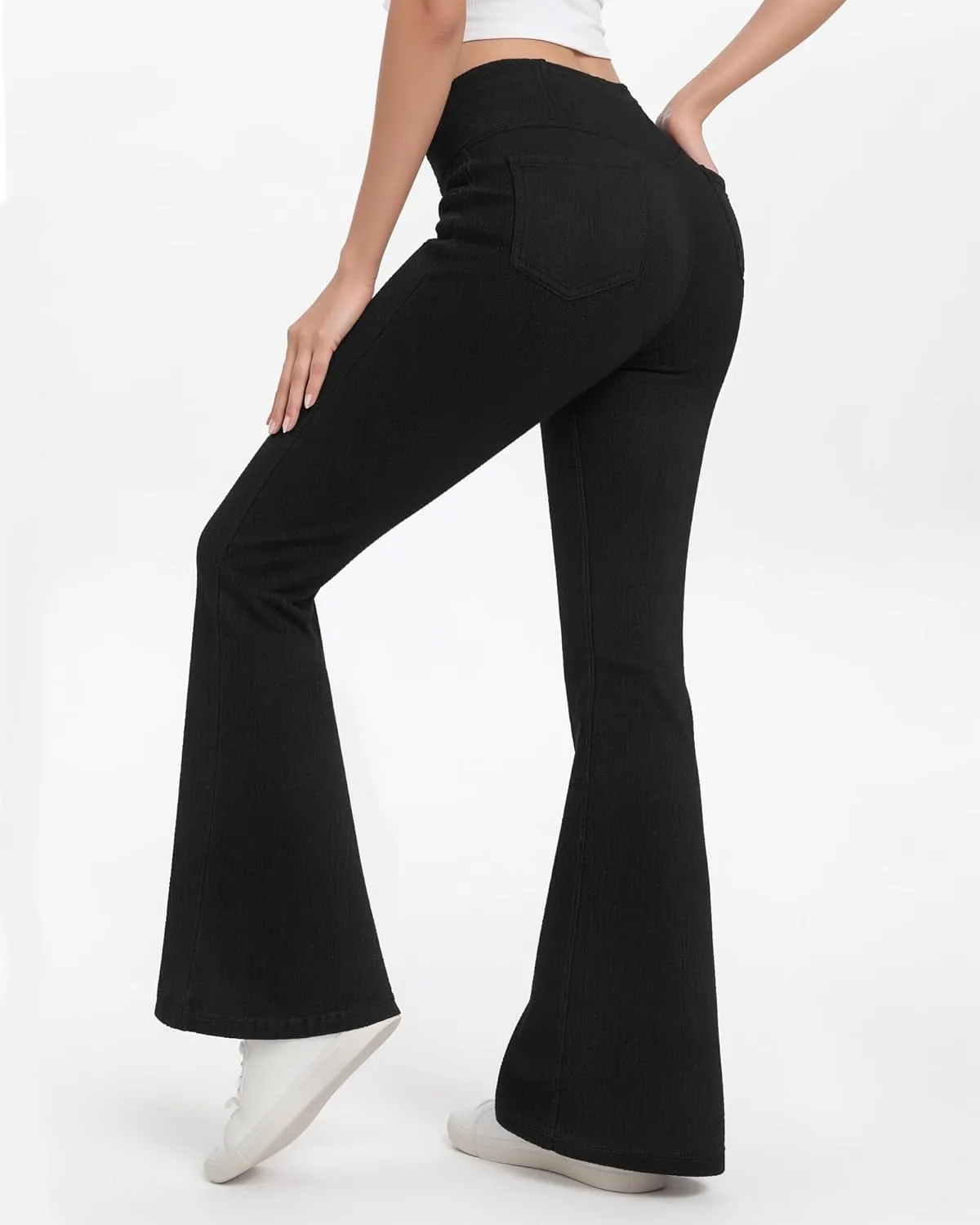 Bell Bottom Jeans for Women High Waisted Stretchy Flare Jeans with Pockets Trendy Crossover Pull On Flare Jeggings