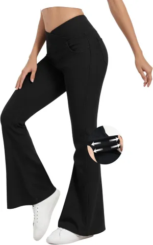 Bell Bottom Jeans for Women High Waisted Stretchy Flare Jeans with Pockets Trendy Crossover Pull On Flare Jeggings