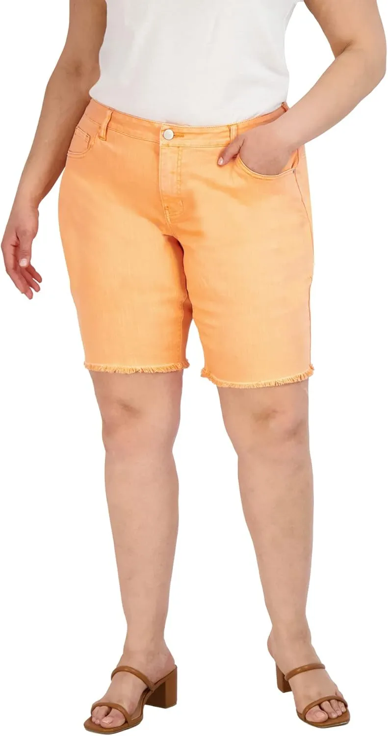 Bermuda Shorts for Women, Frayed Hem Cotton Spandex Casual Shorts High-Waisted Plus Size Shorts