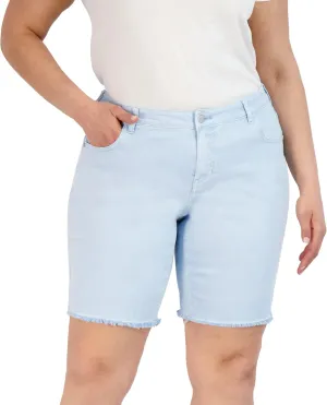 Bermuda Shorts for Women, Frayed Hem Cotton Spandex Casual Shorts High-Waisted Plus Size Shorts