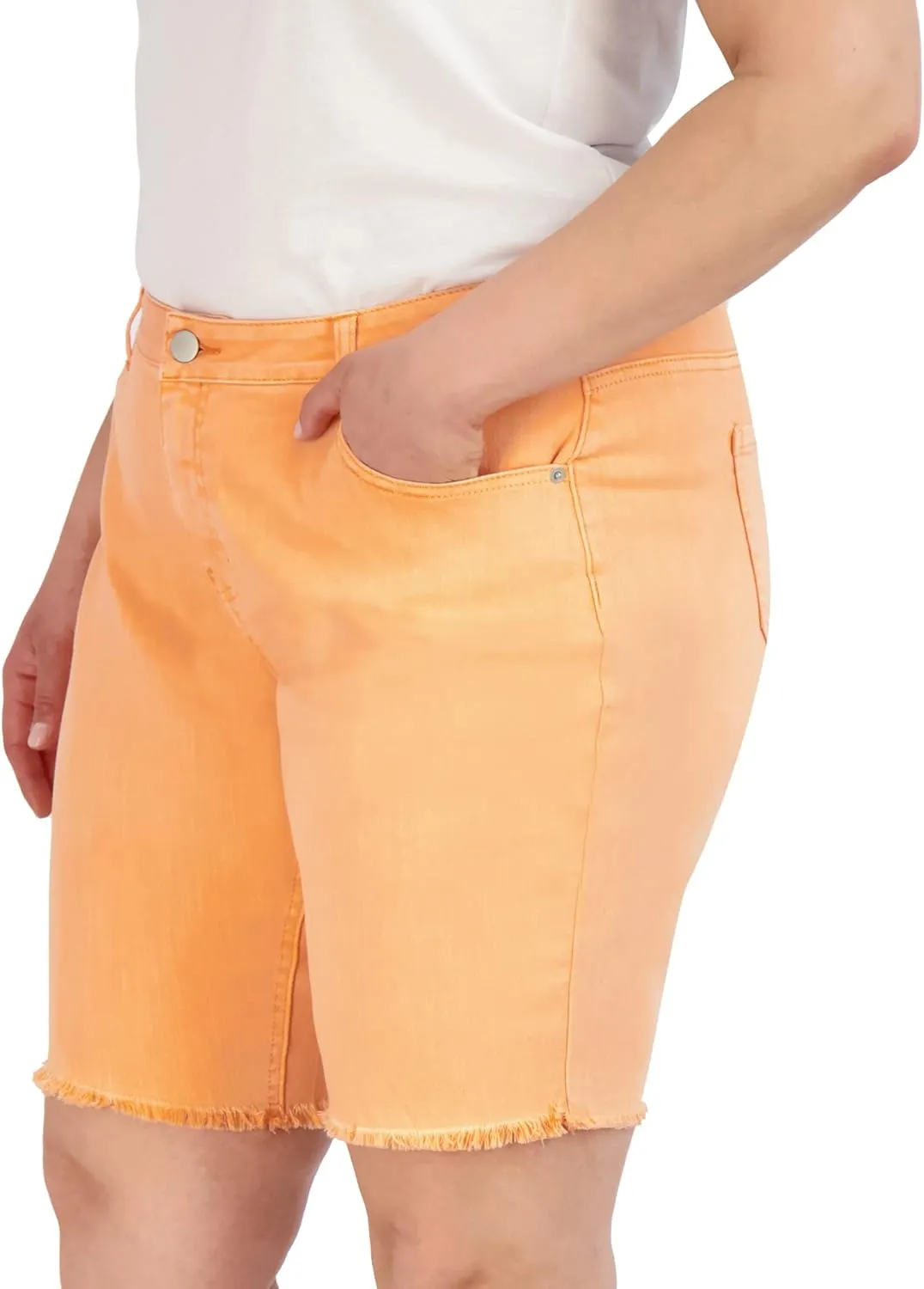 Bermuda Shorts for Women, Frayed Hem Cotton Spandex Casual Shorts High-Waisted Plus Size Shorts