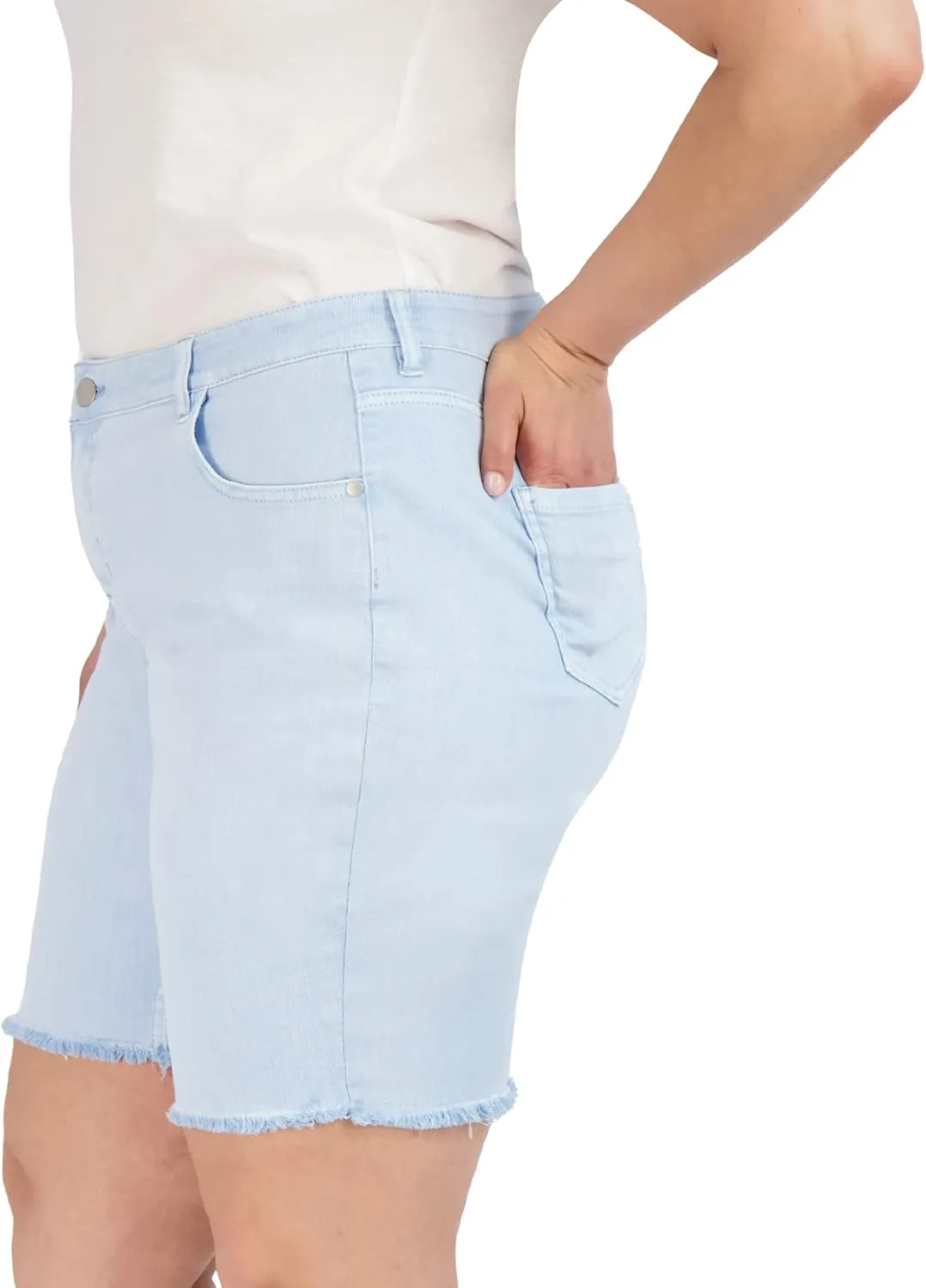 Bermuda Shorts for Women, Frayed Hem Cotton Spandex Casual Shorts High-Waisted Plus Size Shorts