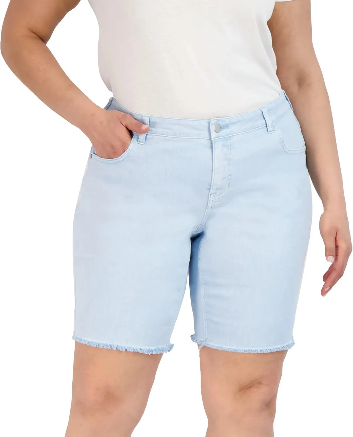 Bermuda Shorts for Women, Frayed Hem Cotton Spandex Casual Shorts High-Waisted Plus Size Shorts