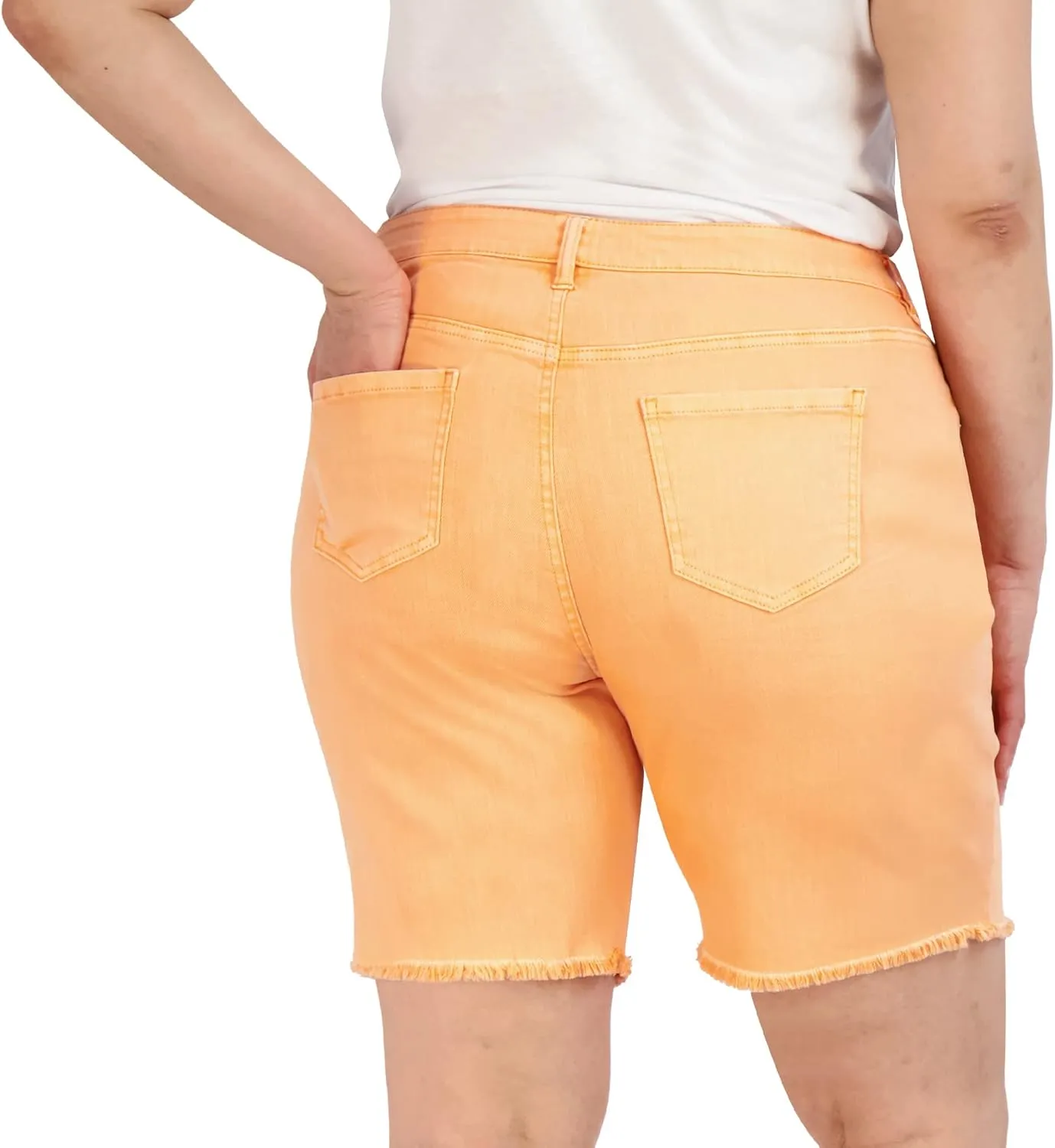 Bermuda Shorts for Women, Frayed Hem Cotton Spandex Casual Shorts High-Waisted Plus Size Shorts