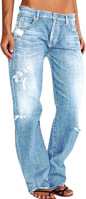 Black Pants for Women Jeans Mid Women’s Poket Lace Denim Casual Women's Jeans Straight Leg Denim Pants Womens High