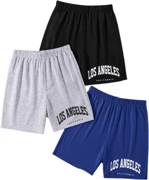 Boy's 3 Pack Letter Print Athletic Shorts Elastic Waist Quick Dry Active Track Shorts