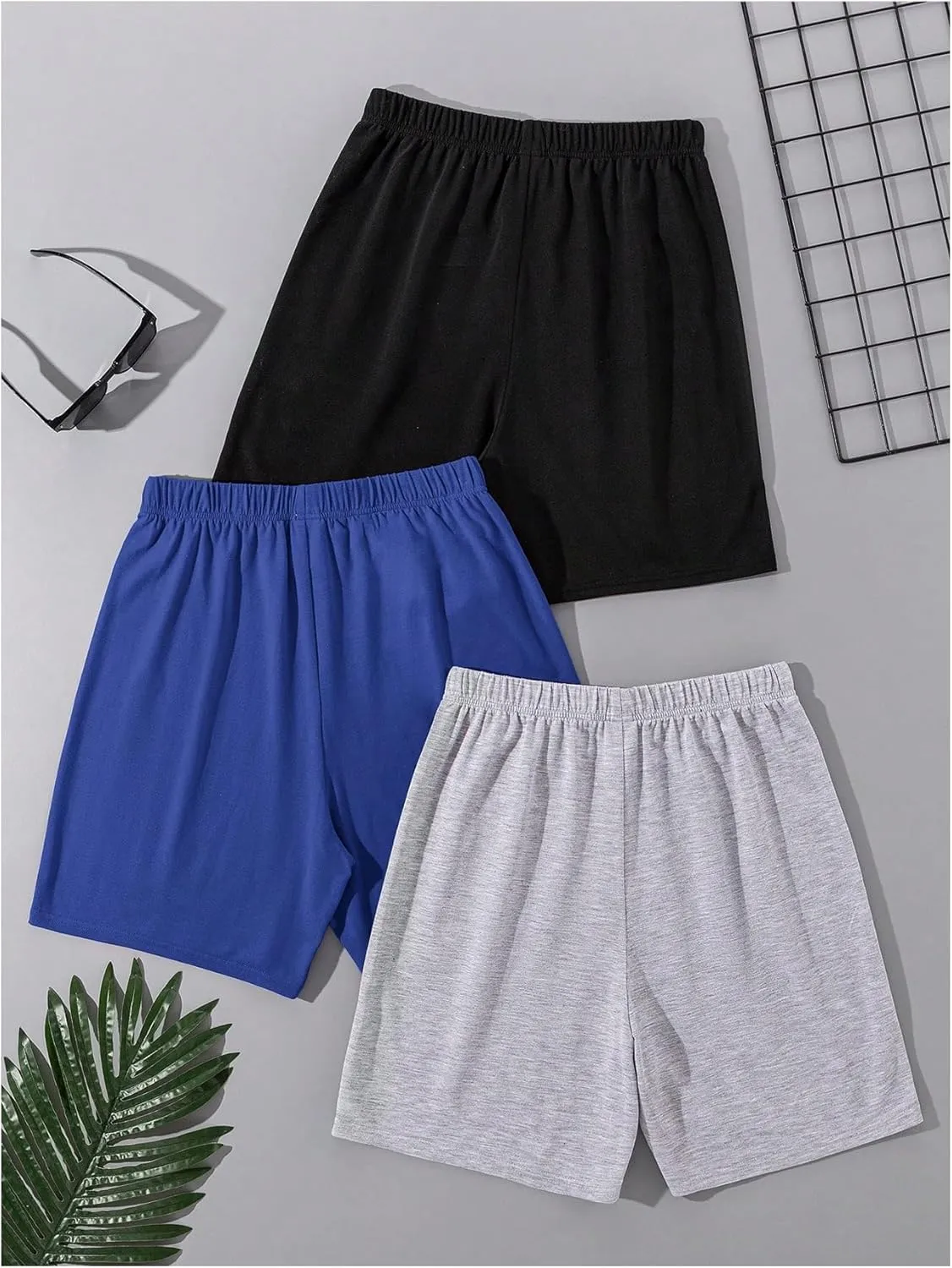 Boy's 3 Pack Letter Print Athletic Shorts Elastic Waist Quick Dry Active Track Shorts