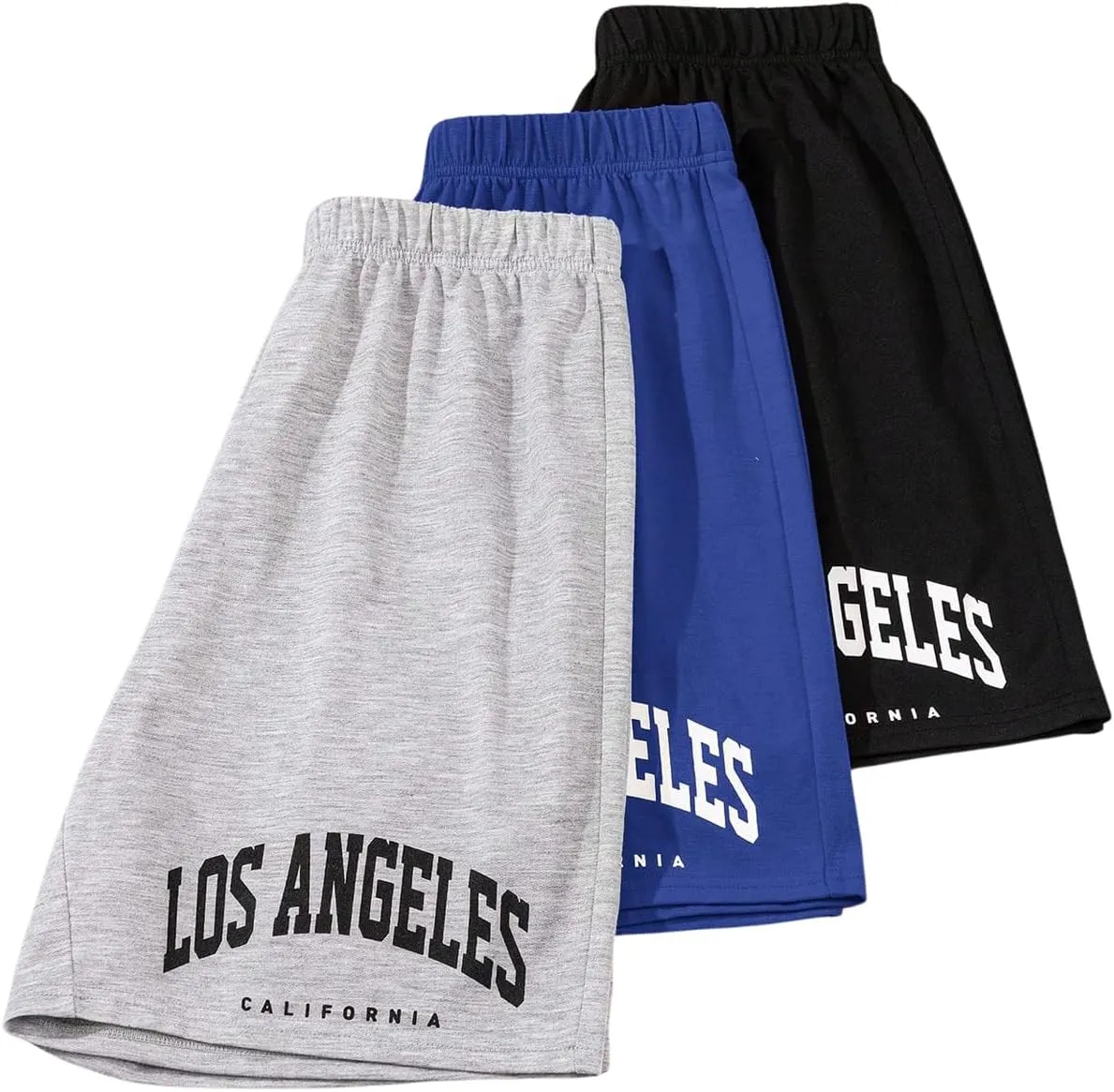 Boy's 3 Pack Letter Print Athletic Shorts Elastic Waist Quick Dry Active Track Shorts