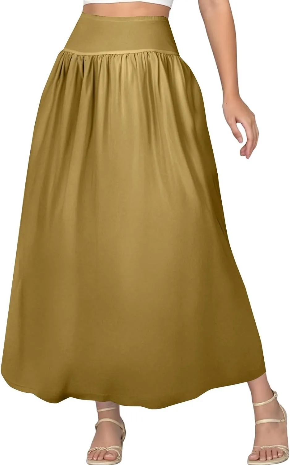 Bubble Long Skirts for Women Midi Length Trendy 2025 Summer Vacation Elastic Waist A Line Flowy Skirt with Pockets