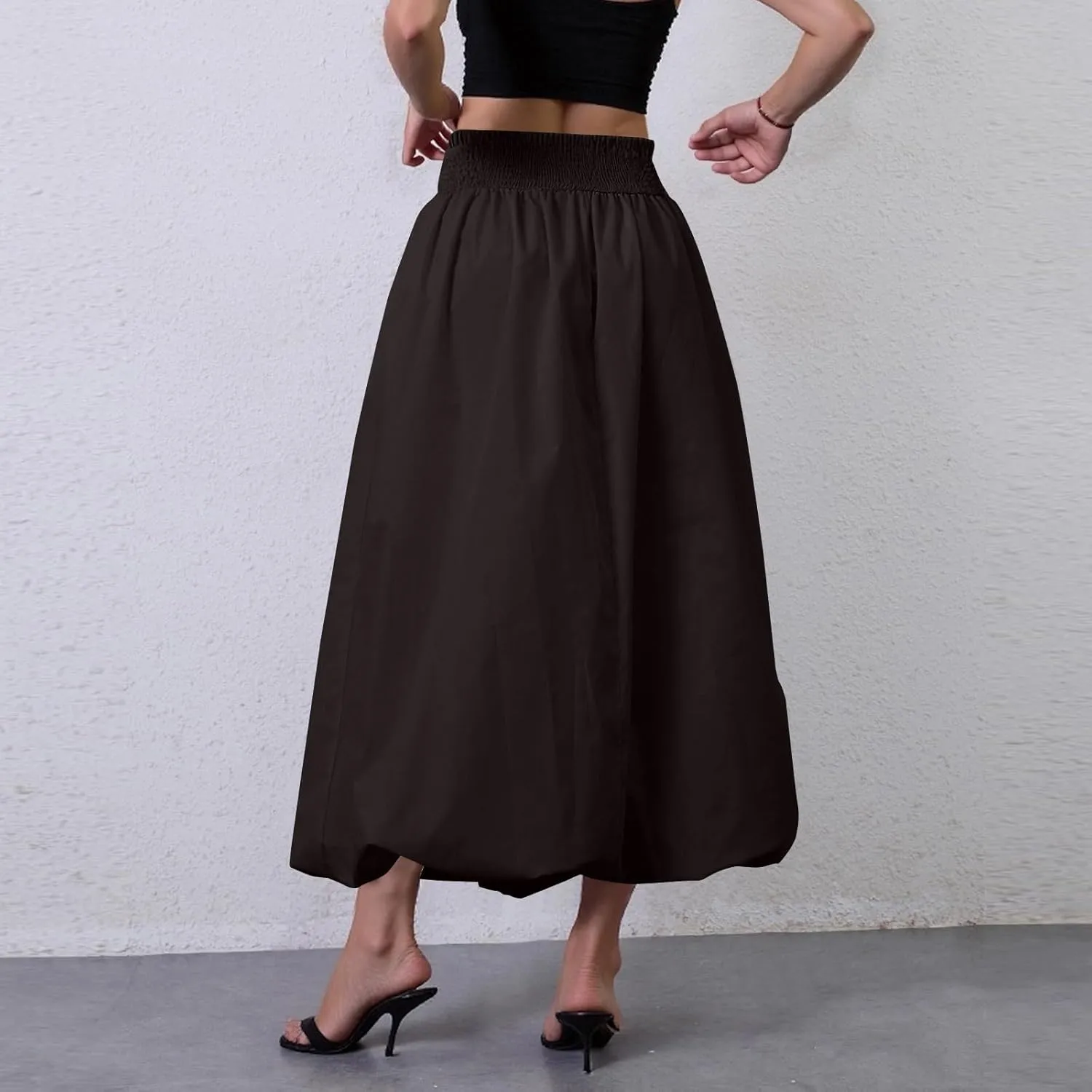 Bubble Skirts for Women Midi Length Trendy 2025 Summer Vacation Elastic Waist A Line Flowy Long Skirt with Pockets