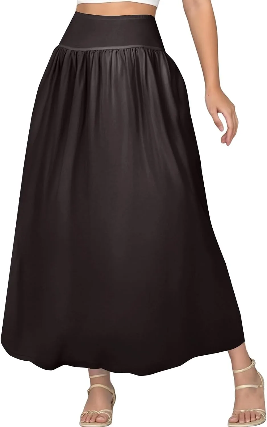 Bubble Skirts for Women Midi Length Trendy 2025 Summer Vacation Elastic Waist A Line Flowy Long Skirt with Pockets
