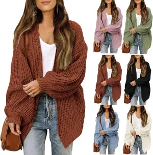 Cable Knit Cardigan Women Casual Comfy Oversized Sweater Open Front Cardigan Long Sleeve Tops Outwear Coat