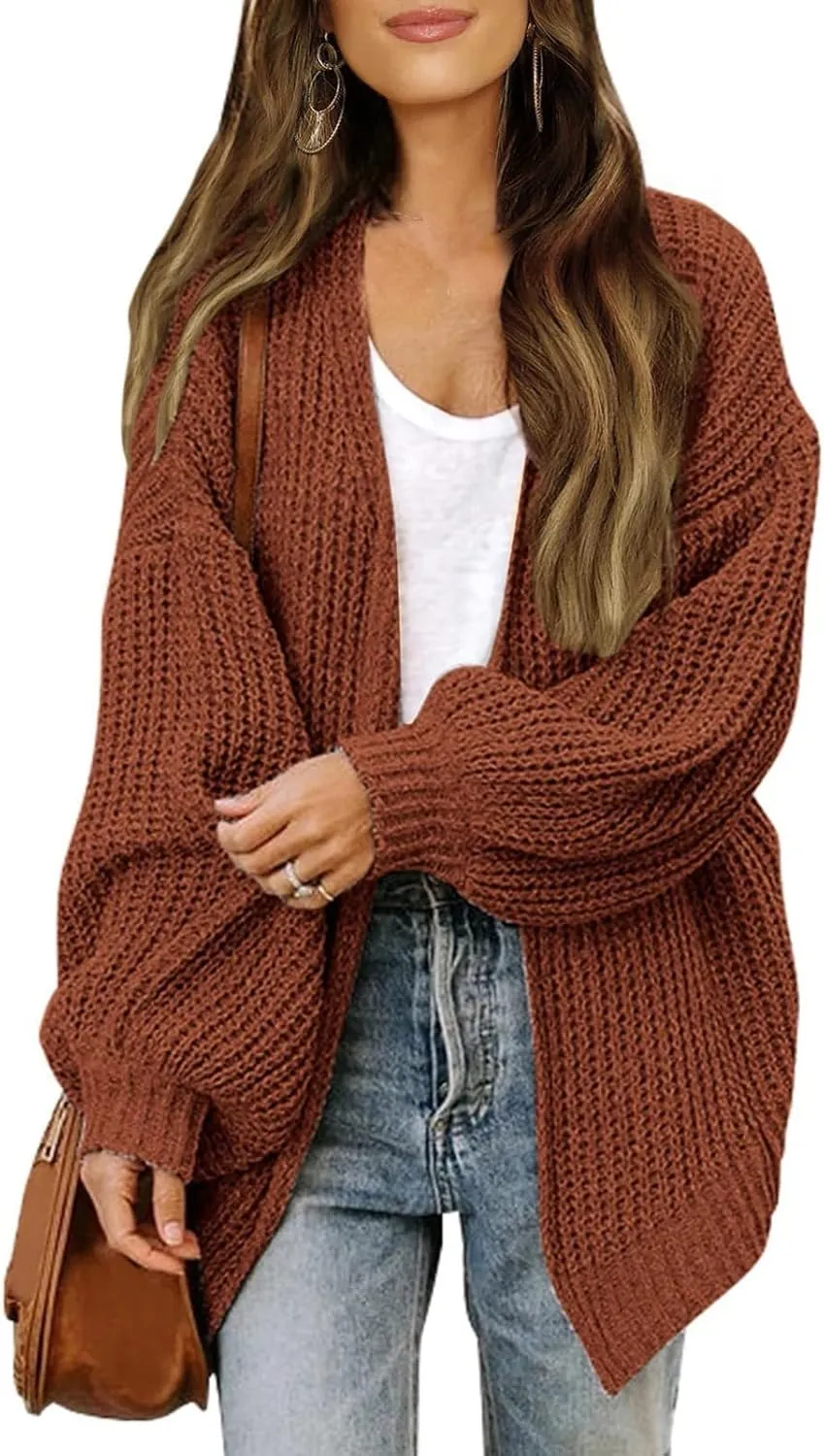 Cable Knit Cardigan Women Casual Comfy Oversized Sweater Open Front Cardigan Long Sleeve Tops Outwear Coat