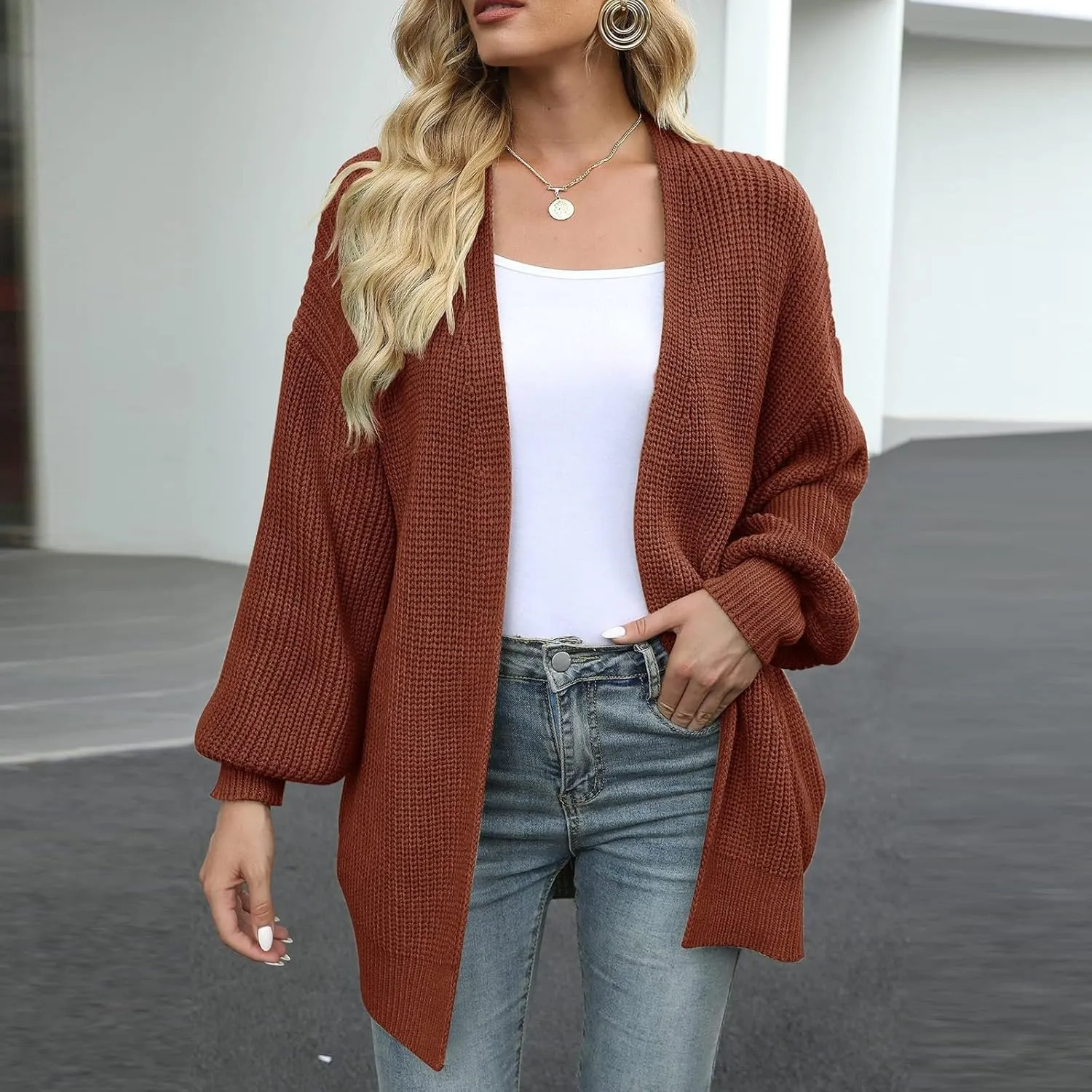 Cable Knit Cardigan Women Casual Comfy Oversized Sweater Open Front Cardigan Long Sleeve Tops Outwear Coat