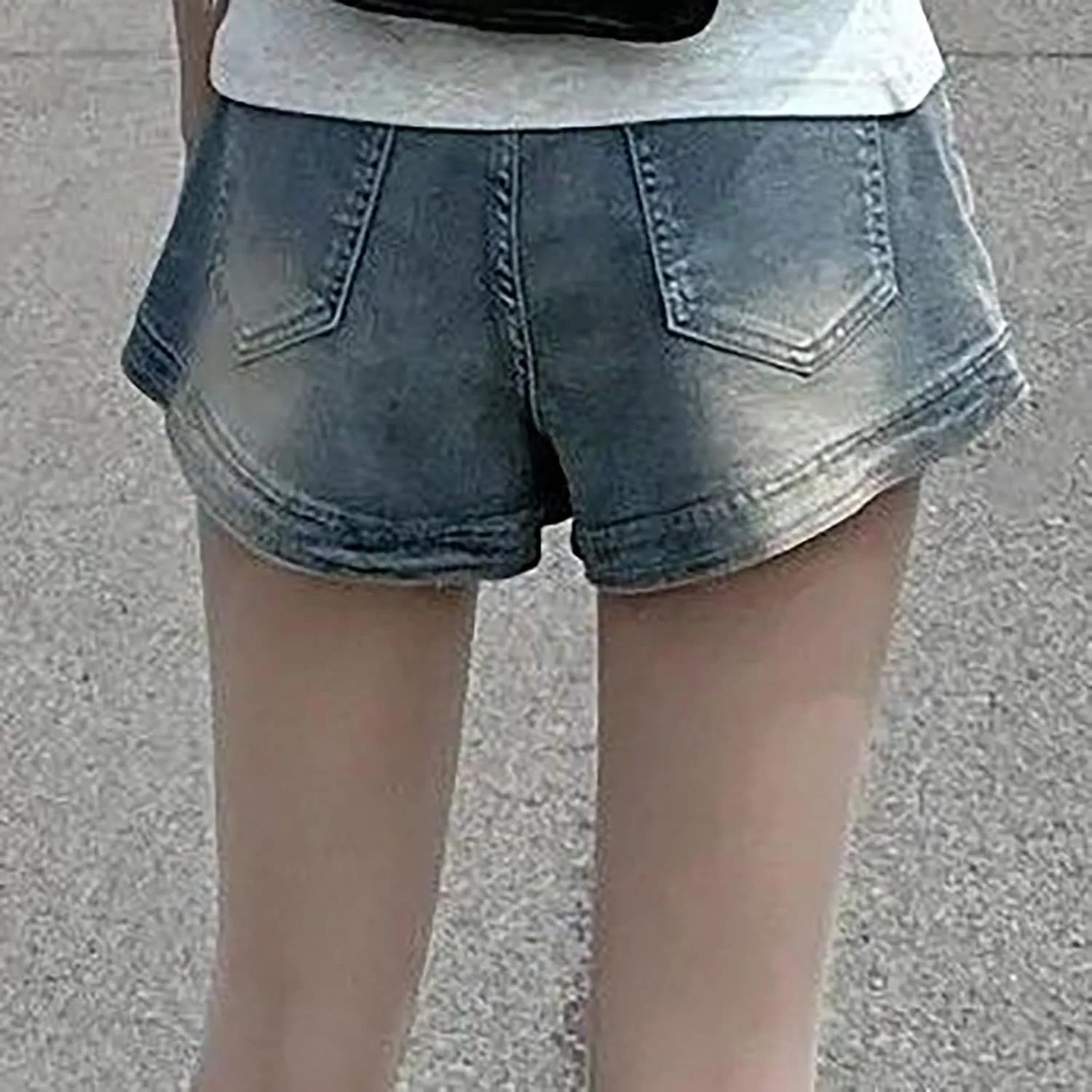 CAITS Women's Wide Leg Denim Shorts Distressed Jeans Short Pants High Waisted Stretchy Loose Jean Shorts with Pockets