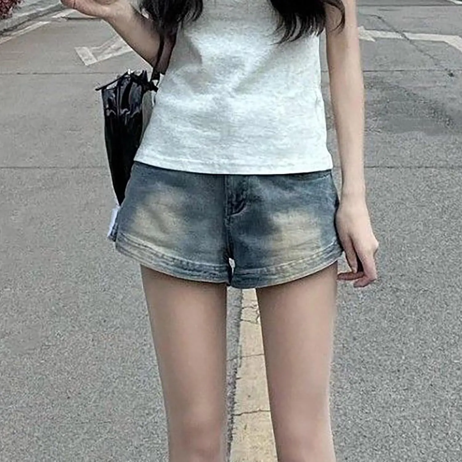 CAITS Women's Wide Leg Denim Shorts Distressed Jeans Short Pants High Waisted Stretchy Loose Jean Shorts with Pockets