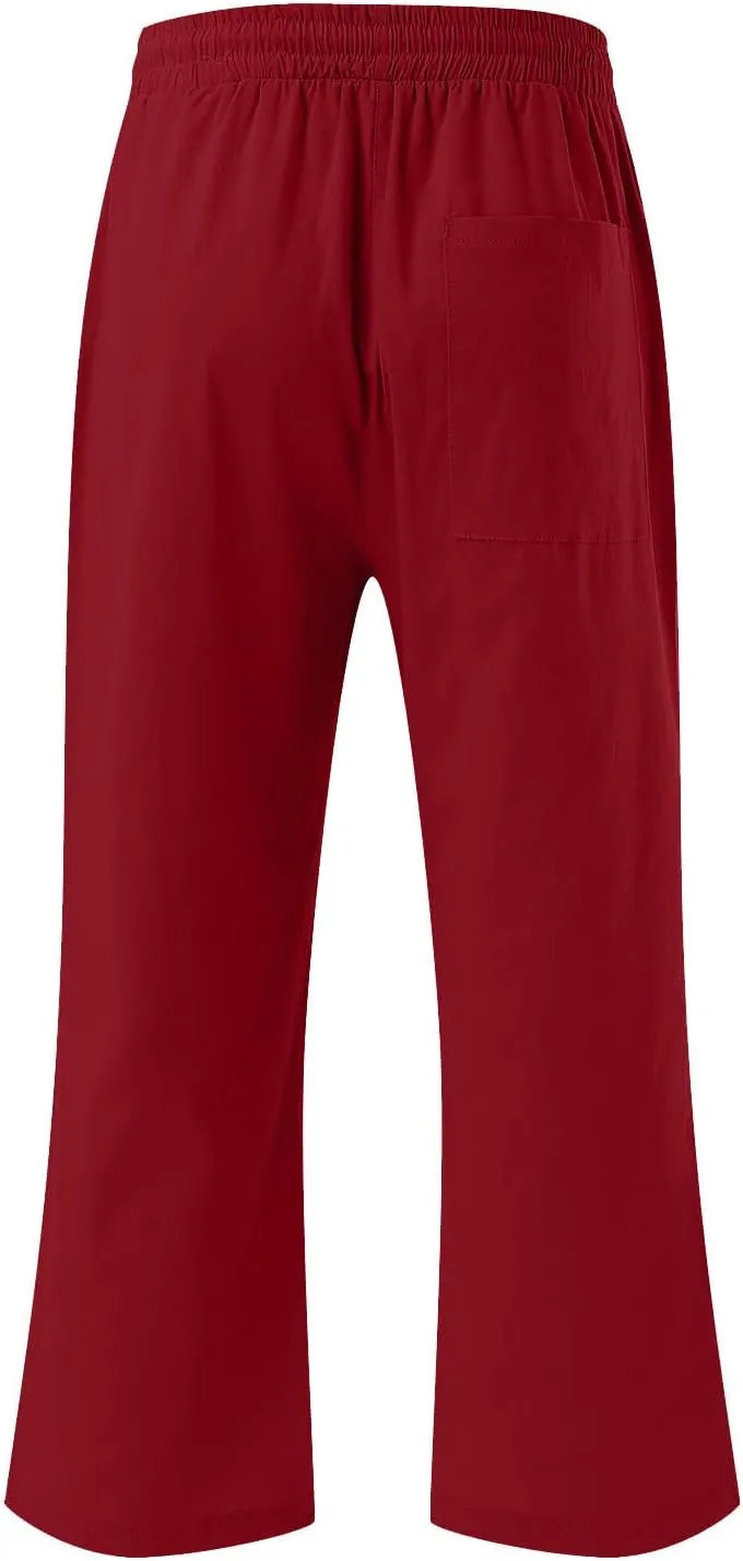 Capris Pants for Women 2024 Summer Casual Stretch Cotton Linen Capri Pant Drawstring Cropped High Waisted Trousers