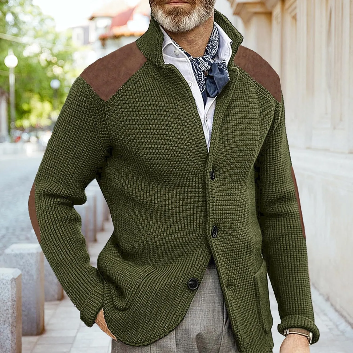 Cardigan Sweater for Mens Shawl Collar Button Down Knitted Sweaters Plus Size Elbow Fall Winter Chunky Jackets