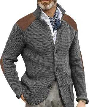 Cardigan Sweater for Mens Shawl Collar Button Down Knitted Sweaters Plus Size Elbow Fall Winter Chunky Jackets