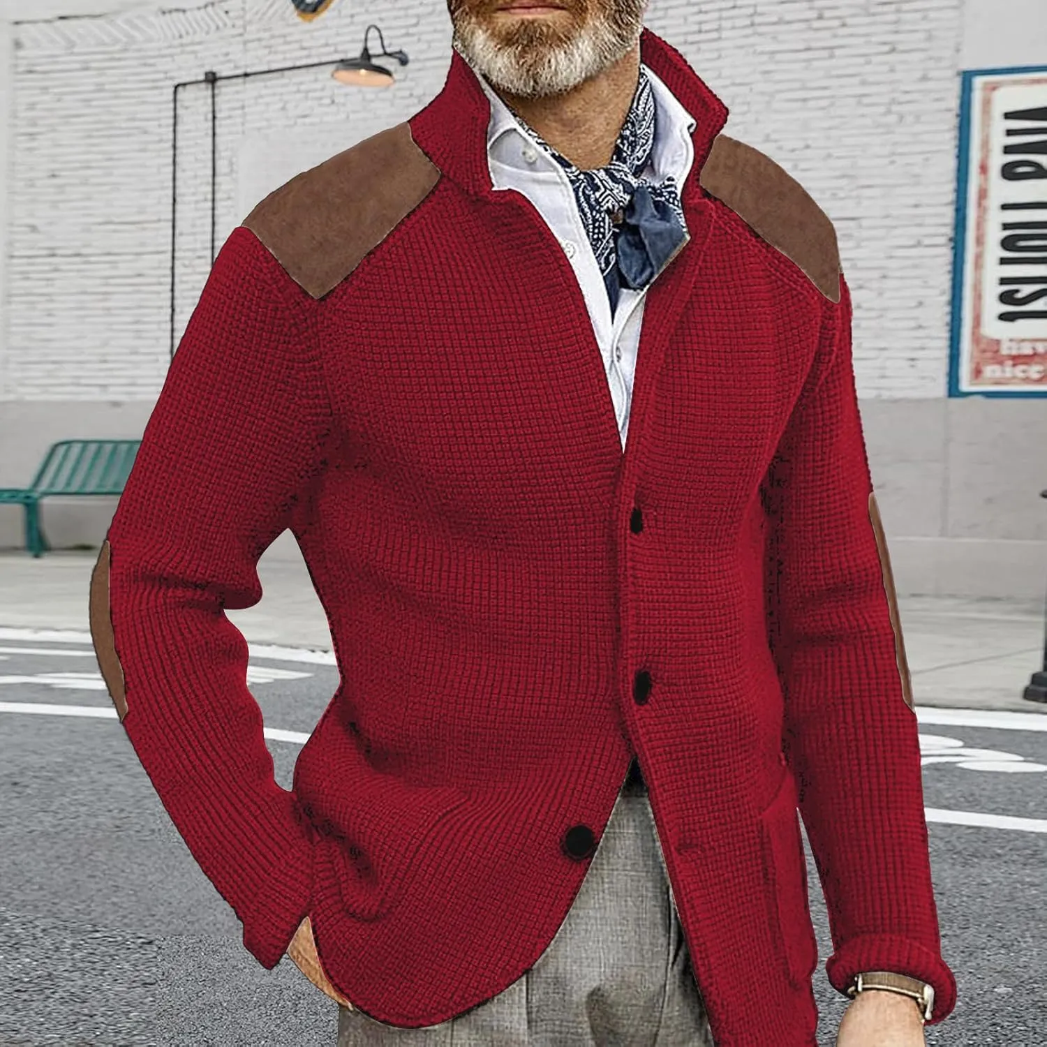 Cardigan Sweater for Mens Shawl Collar Button Down Knitted Sweaters Plus Size Elbow Fall Winter Chunky Jackets