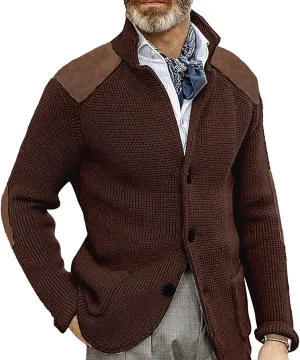 Cardigan Sweater for Mens Shawl Collar Button Down Knitted Sweaters Plus Size Elbow Fall Winter Chunky Jackets