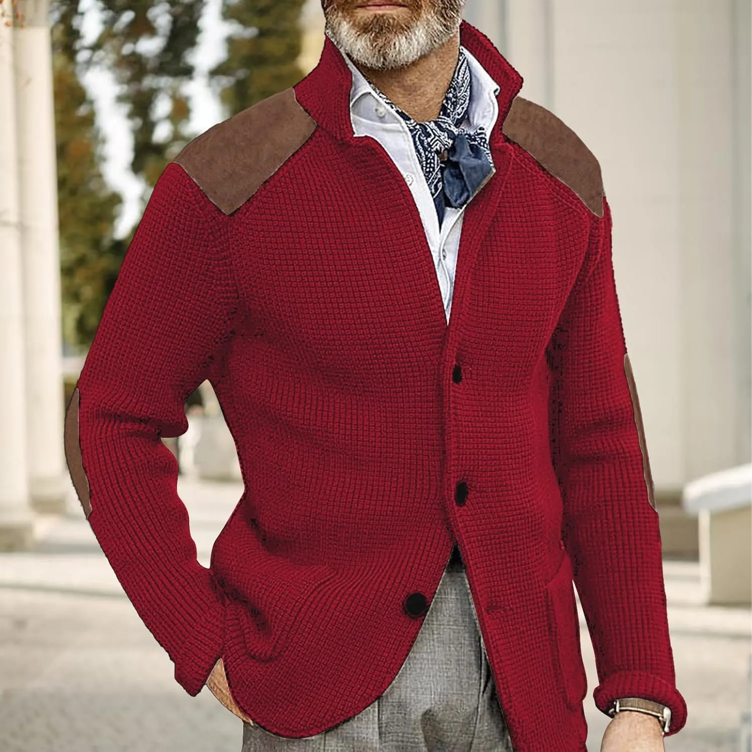 Cardigan Sweater for Mens Shawl Collar Button Down Knitted Sweaters Plus Size Elbow Fall Winter Chunky Jackets