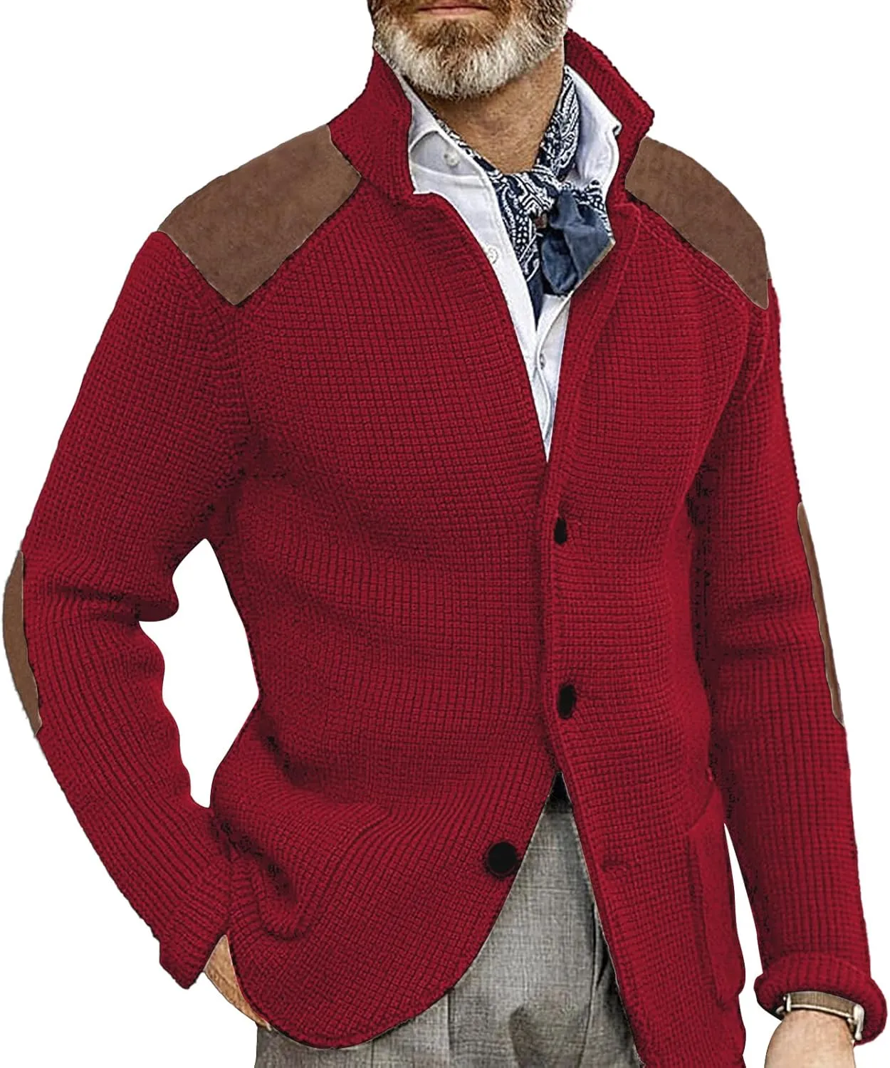 Cardigan Sweater for Mens Shawl Collar Button Down Knitted Sweaters Plus Size Elbow Fall Winter Chunky Jackets