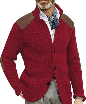 Cardigan Sweater for Mens Shawl Collar Button Down Knitted Sweaters Plus Size Elbow Fall Winter Chunky Jackets